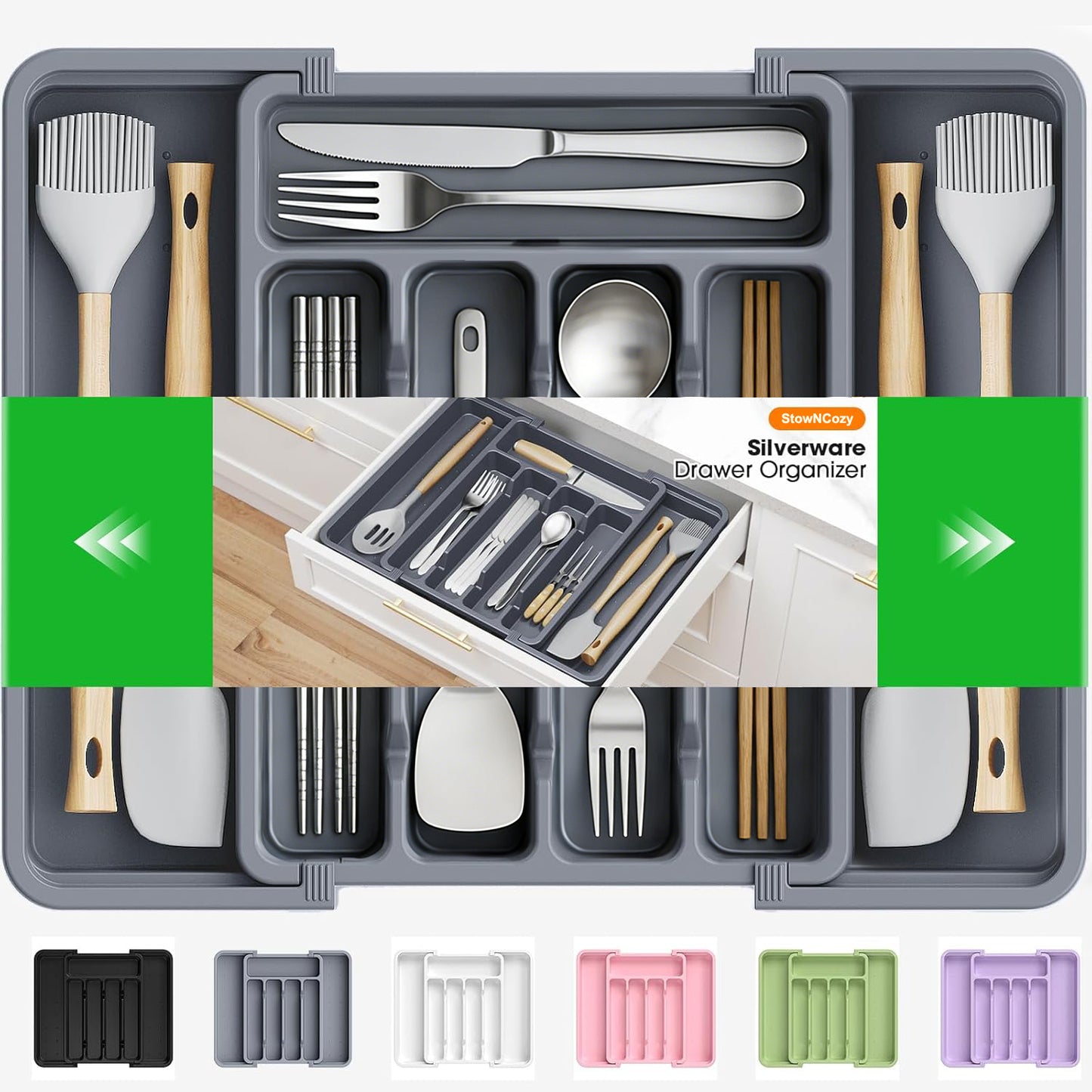 StowNCozy Adjustable & Expandable Silverware Organizer