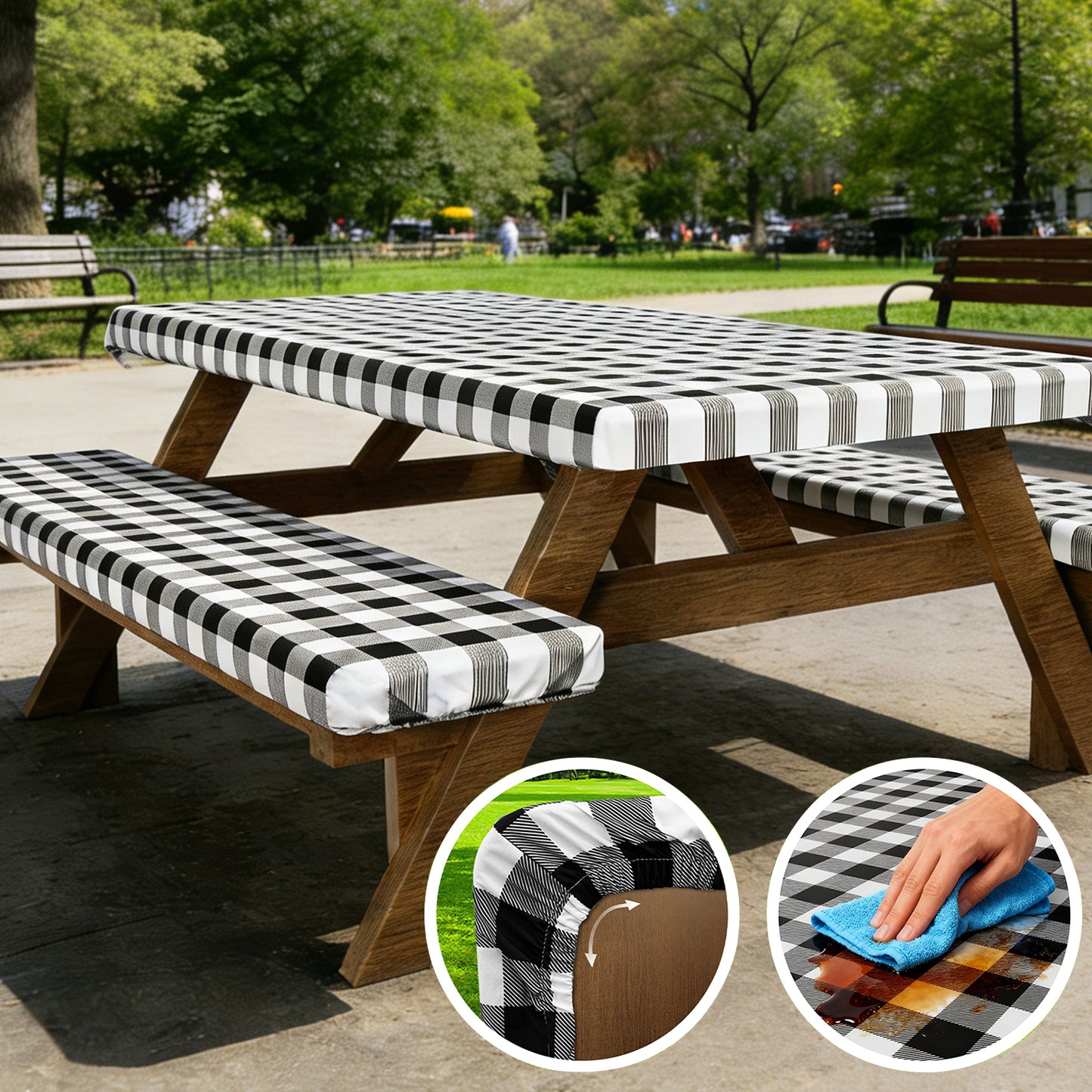 StowNCozy Picnic Table Cover Set — Fitted, Waterproof & Windproof