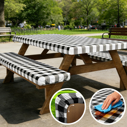 StowNCozy Picnic Table Cover Set — Fitted, Waterproof & Windproof