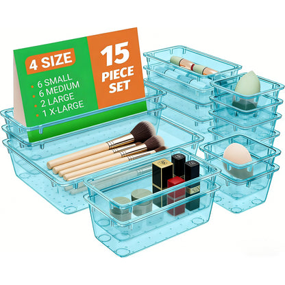 StowNCozy 15-Piece Clear Drawer Organizer Set — 4 Sizes, Stackable