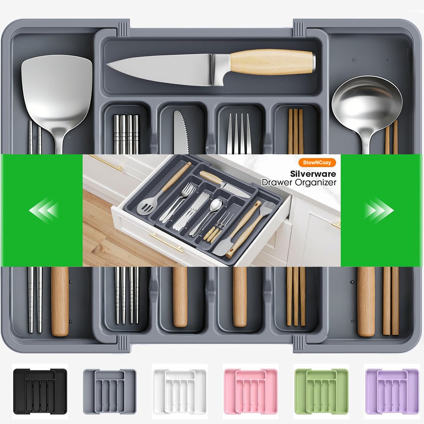 StowNCozy Adjustable & Expandable Silverware Organizer