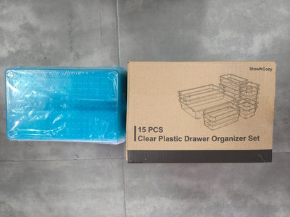 StowNCozy 15-Piece Clear Drawer Organizer Set — 4 Sizes, Stackable